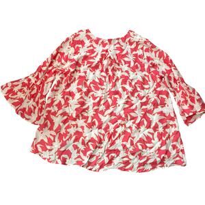 La Roque Original Bell Sleeve Pink Floral Blouse Boho Chic Retro 100% Silk